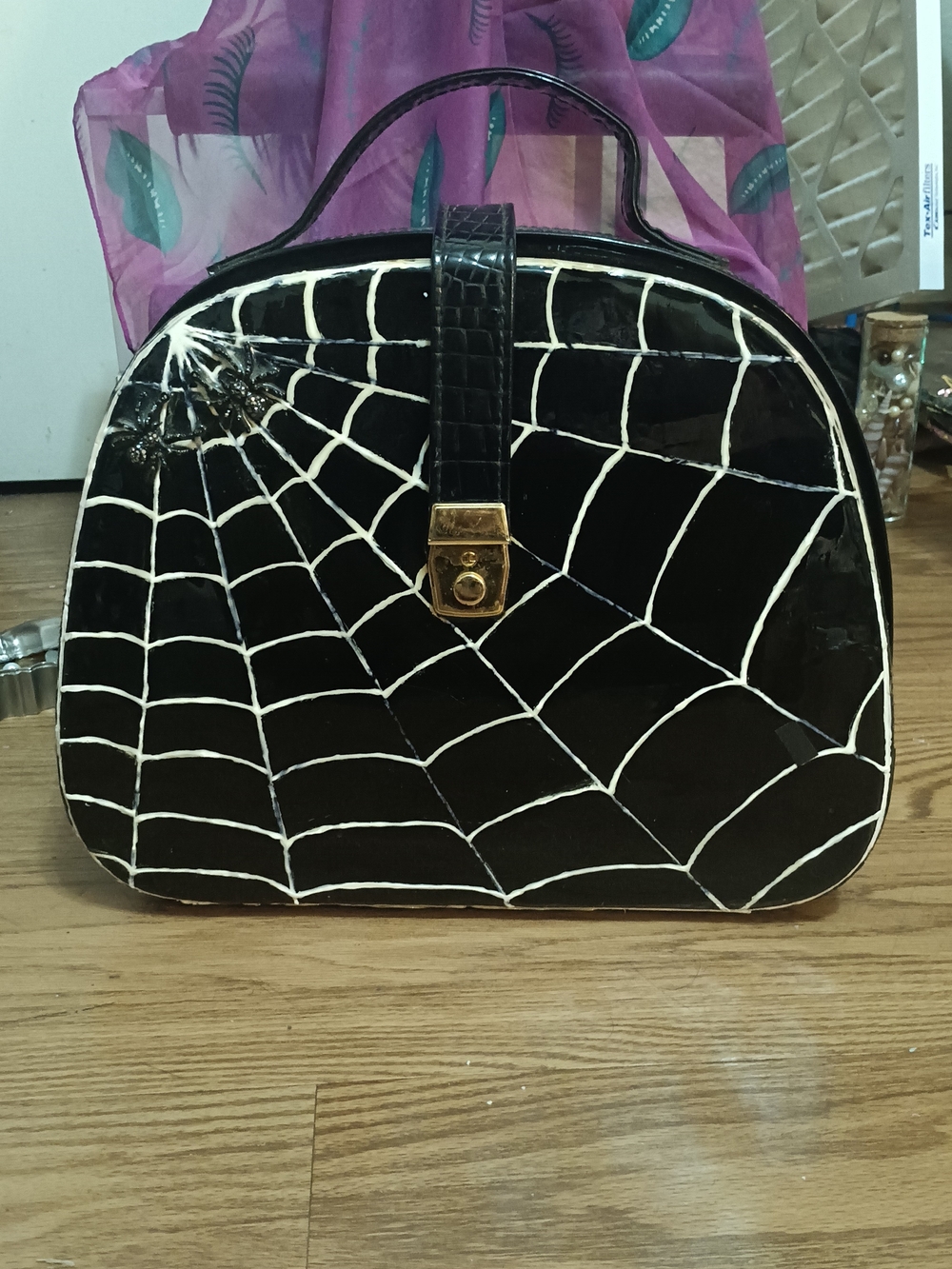 Black Spiderweb Top-Handle Bag